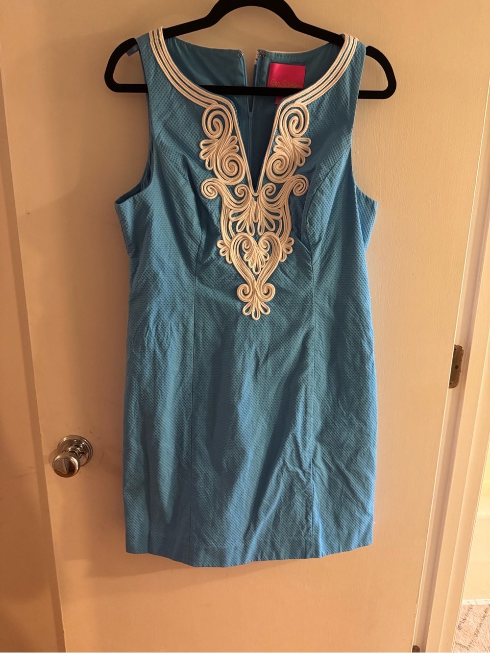 Lilly Pulitzer Teal Dress with Pink Label and White Trim